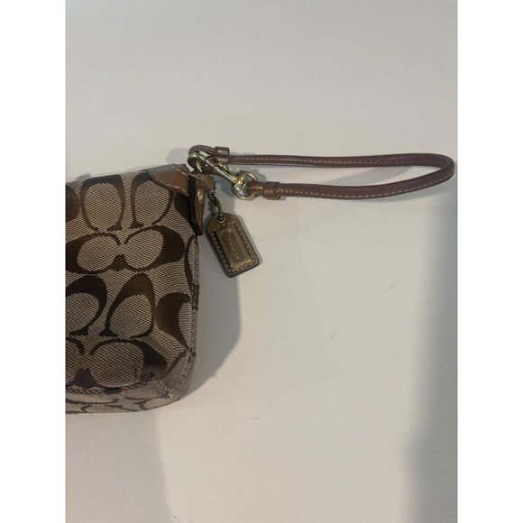 Coach Brown Signature Canvas Wristlet With Gold Accents & Turnlock Closure - Picture 4 of 11